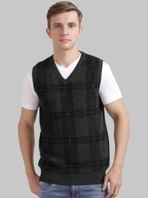 

Parx Men Grey Checked Sweater Vest