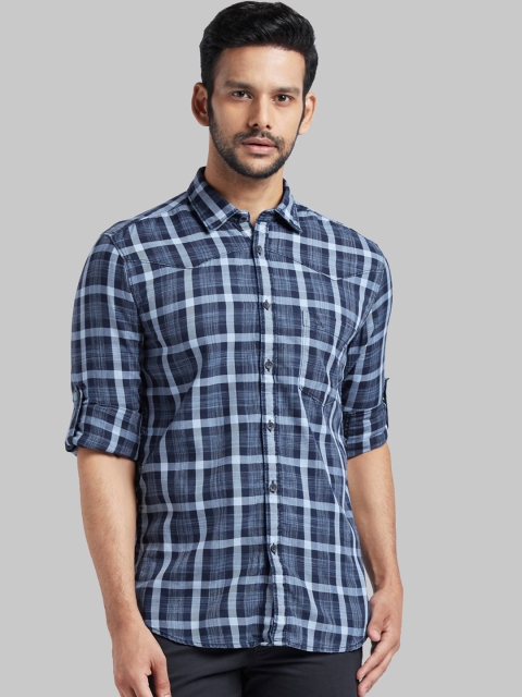 

Parx Men Navy Blue & White Slim Fit Checked Casual Shirt