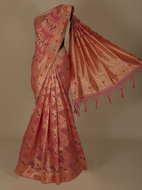 

Pothys Peach-Coloured & Gold-Toned Jute Silk Woven Design Saree