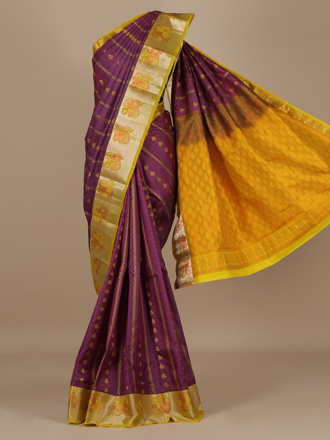 

Pothys Purple & Gold-Coloured Silk Blend Woven Design Saree