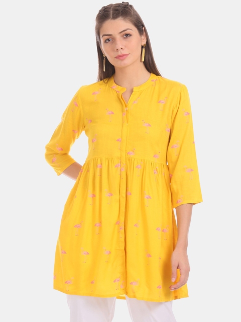 

Karigari Women Yellow Printed A-Line Kurta