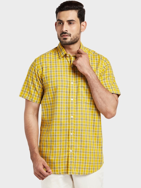

ColorPlus Men Yellow Tailored Fit Checked Casual Shirt