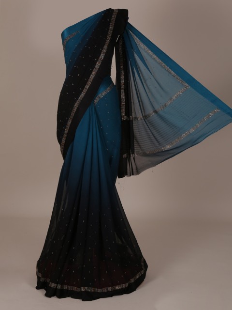 

Pothys Navy Blue & Green Pure Chiffon Colourblocked Saree