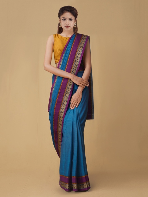 

Unnati Silks Blue & Violet Pure Cotton Solid Saree