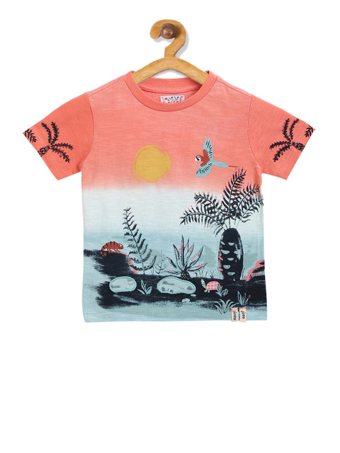 

Nauti Nati Boys Orange Printed Round Neck T-shirt