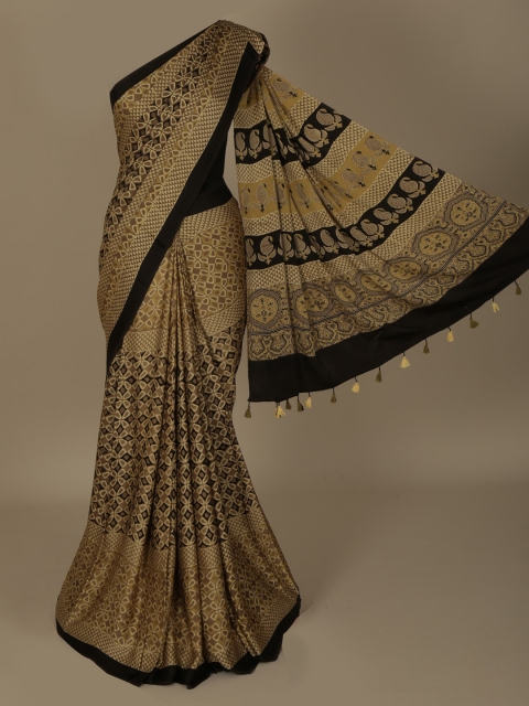 

Pothys Gold-Coloured & Black Pure Crepe Woven Design Saree