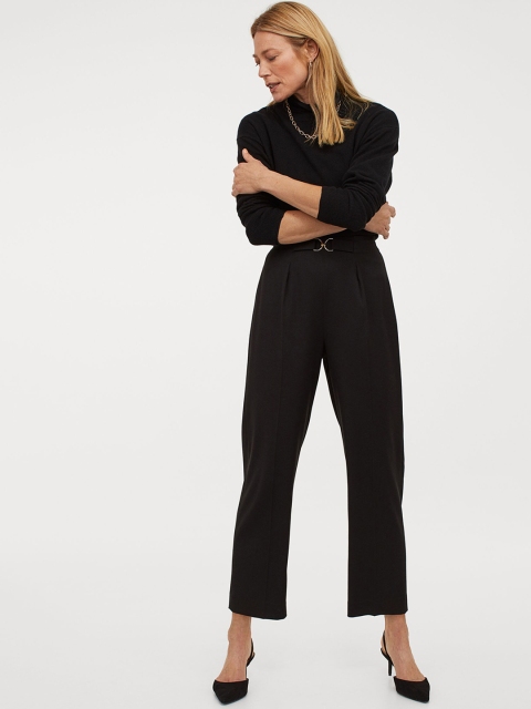 

H&M Women Black Solid Ankle-Length Trousers
