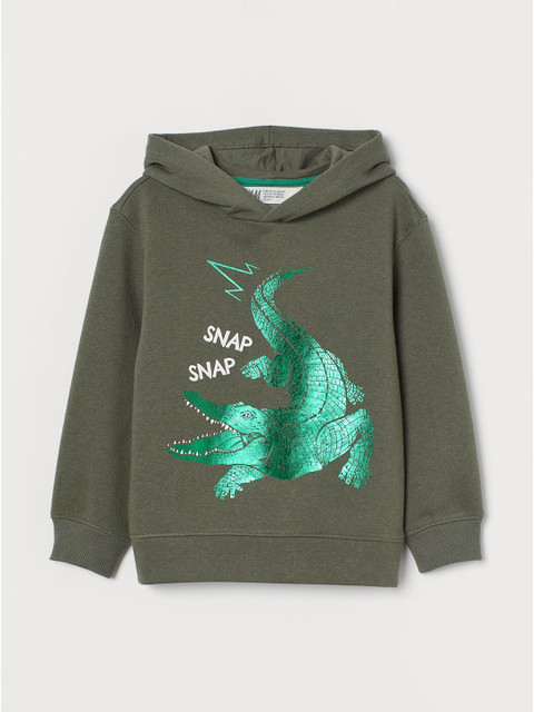 

H&M Boys Olive Green Glitter Printed Sweatshirt