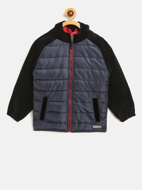 

Cherry Crumble Boys Blue & Black Colourblocked Padded Jacket