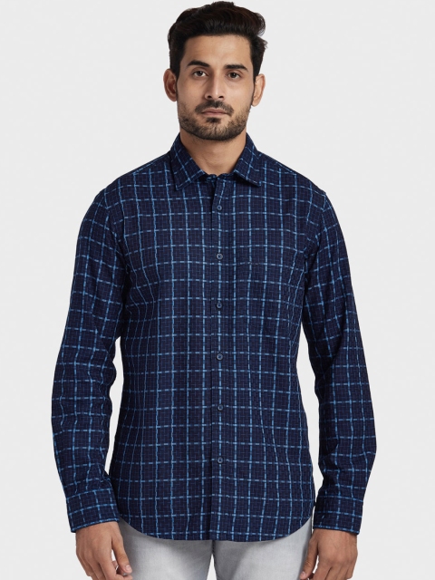 

ColorPlus Men Blue Tailored Fit Checked Casual Shirt