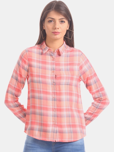 

Cherokee Women Pink & White Regular Fit Checked Casual Shirt