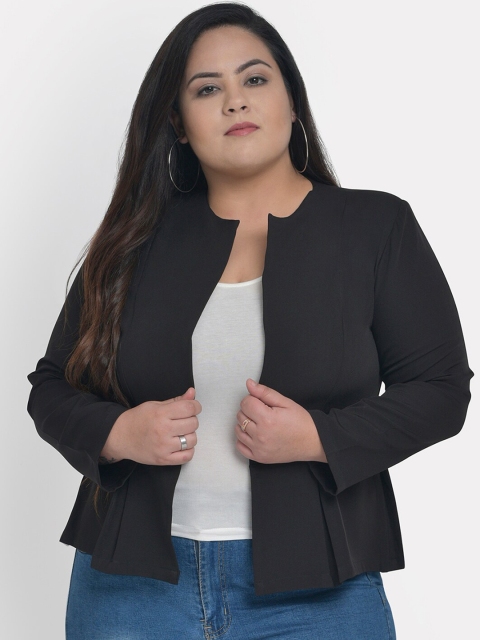

Martini Women Black Solid Pleated Open-Front Plus Size Casual Blazer