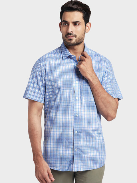 

ColorPlus Men Blue Tailored Fit Checked Casual Shirt