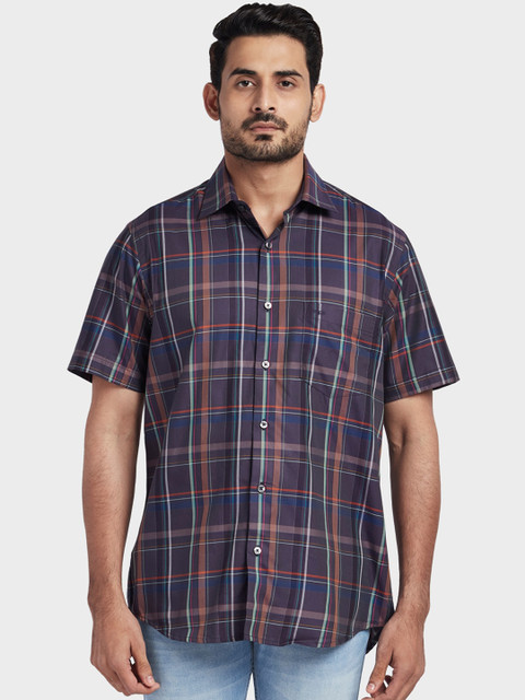 

ColorPlus Men Grey & Blue Tailored Fit Checked Casual Shirt