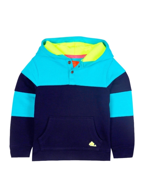 

Cherry Crumble Boys Blue & Navy Blue Colourblocked Hooded Sweatshirt