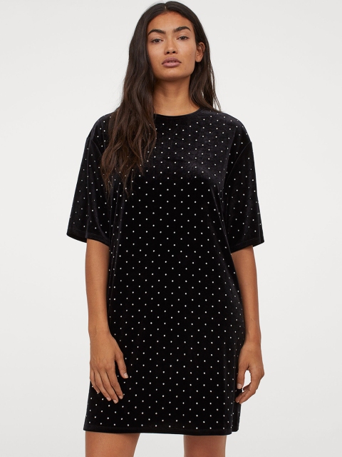 

H&M Women Black Sequinned T-shirt Dress