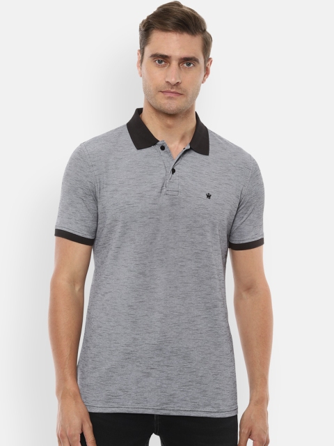 

Louis Philippe Men Grey Self Design Polo Collar T-shirt