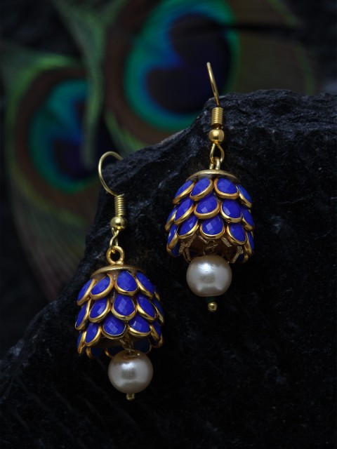 

DUGRISTYLE Gold-Plated & Blue Handcrafted Contemporary Jhumkas