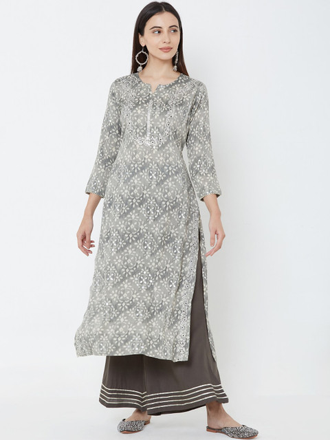 

FASHOR Women Grey Printed Kurta with Palazzos