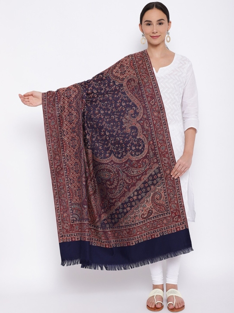 

Pashmoda Women Maroon & Navy blue Woven Design Jamawar Shawl