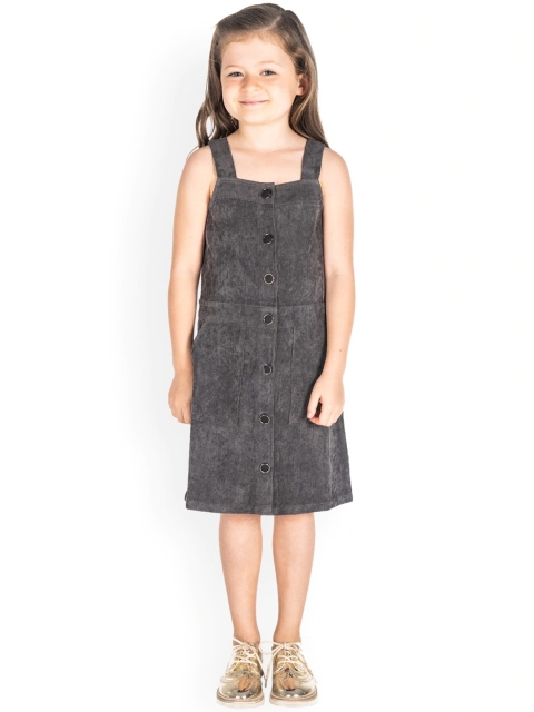 

Cherry Crumble Girls Grey Solid Pinafore Dress