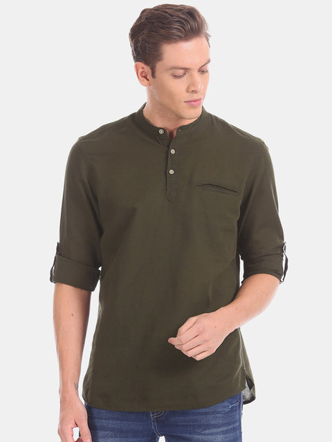 

Cherokee Men Olive Green Regular Fit Solid Casual Shirt