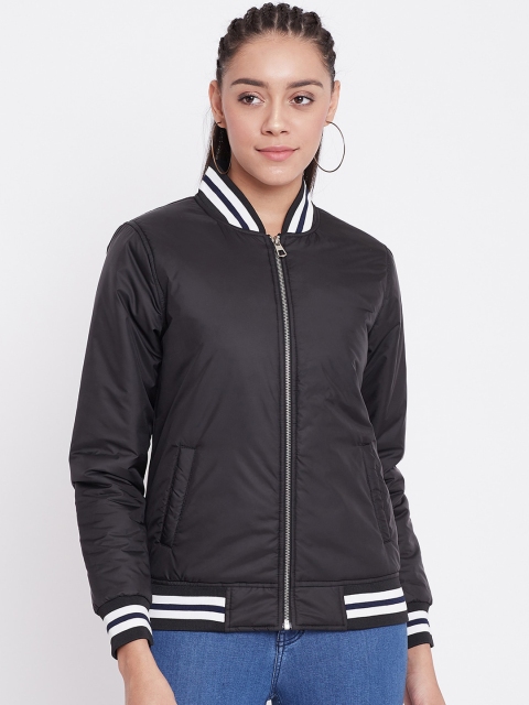 

Austin wood Women Black Solid Lightweight Bomber