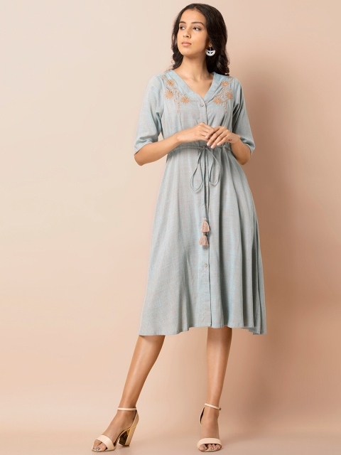 

INDYA Women Grey Solid A-Line Dress