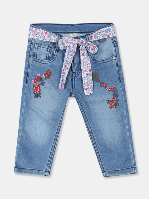 

Cherokee Girls Blue Solid Capris with Embroidery