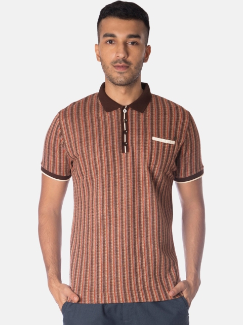 

Smugglerz Men Maroon & Brown Striped Polo Collar T-shirt