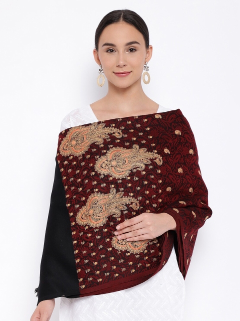 

Pashmoda Women Black & Maroon Embroidered Pure Wool Shawl