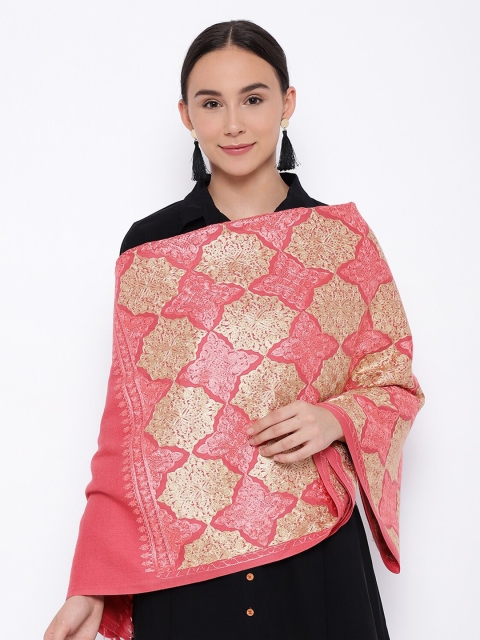 

Pashmoda Women Pink & Gold-Colour Aari Embroidered Pure Wool Shawl