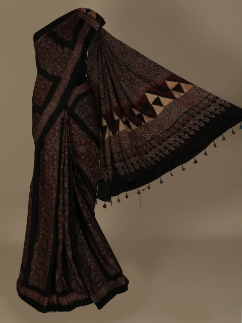 

Pothys Maroon & Black Pure Crepe Printed Saree