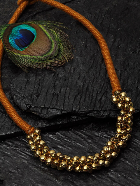 

DUGRISTYLE Gold-Plated & Orange Beaded Necklace