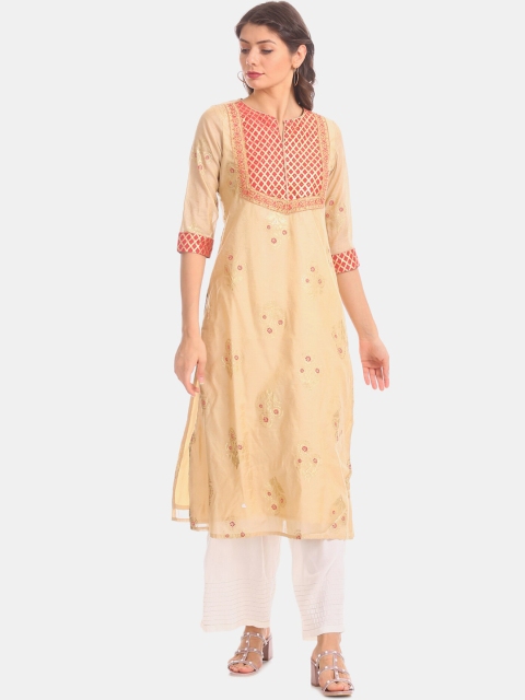

Anahi Women Beige & Red Printed A-Line Kurta