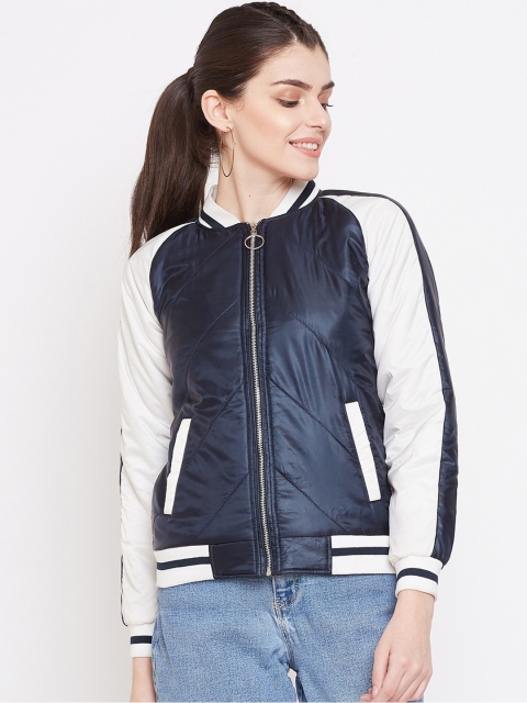 

Austin wood Women Navy Blue Colourblocked Lightweight Bomber