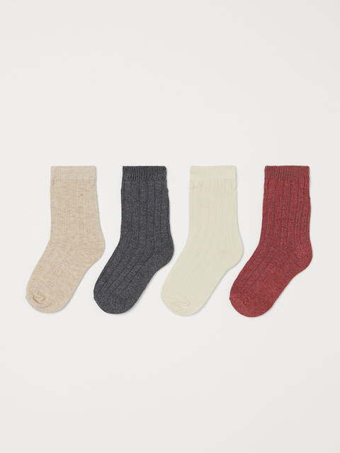 

H&M Kids Pack of 4 Multicoloured Solid Socks, Multi