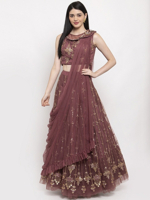 

KHALOM Women Rust-Red & Gold-Coloured Embroidered Lehenga Jhoomar Lehenga Set