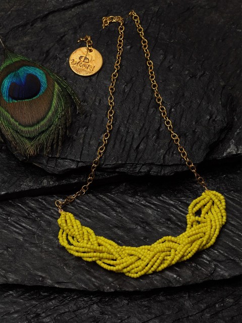 

DUGRISTYLE Gold-Plated Yellow Beaded Braid Designed Handcrafted Sustainable Necklace