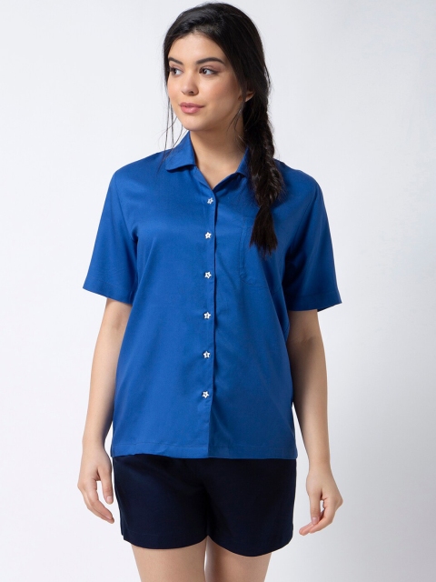 

ADORENITE Women Blue Solid Night Suit