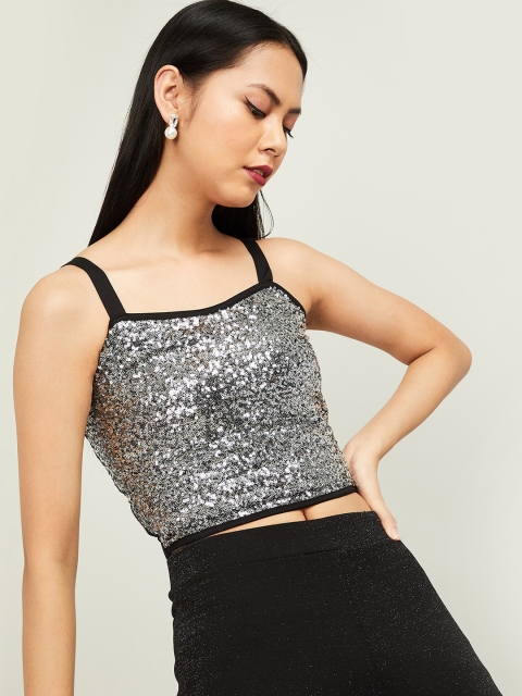 Ginger by Lifestyle Women Silver-Toned Embellished Top