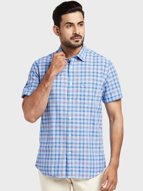 

ColorPlus Men Blue & Grey Tailored Fit Checked Casual Shirt