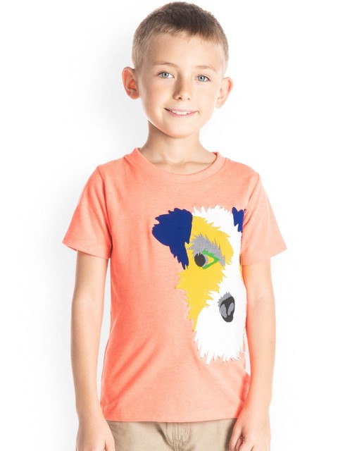 

Cherry Crumble Boys Peach-Coloured Printed Round Neck T-shirt