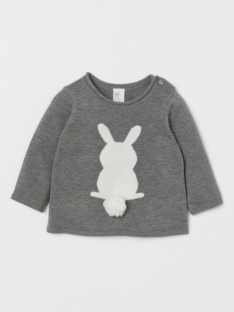 

H&M Girls Grey & White Jacquard-Knit Jumper