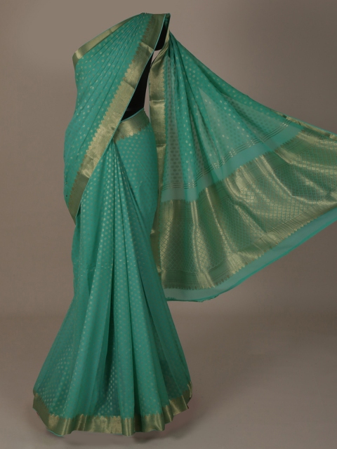 

Pothys Green & Gold-Toned Pure Chiffon Woven Design Saree