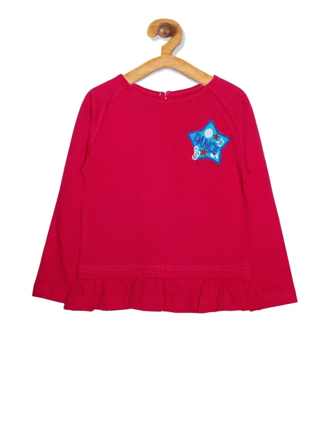

KiddoPanti Girls Red Self Design Round Neck T-shirt