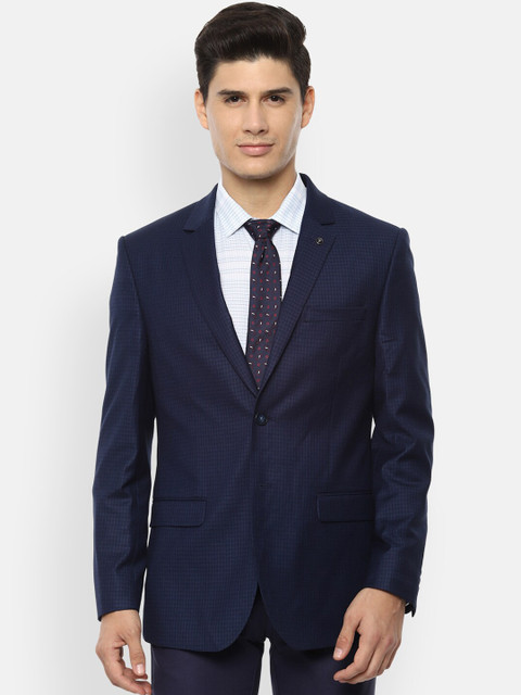 

Van Heusen Men Navy Checked Slim-Fit Single-Breasted Formal Blazer, Navy blue