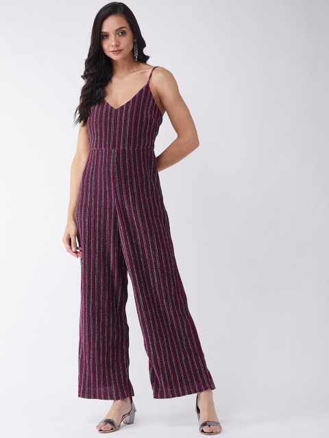 

MAGRE Women Maroon & Grey Striped Basic Jumpsuit