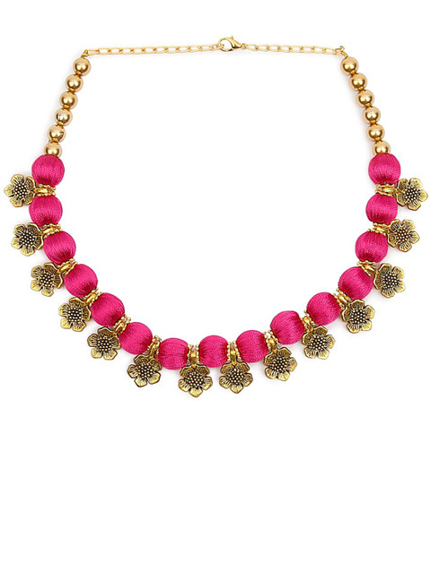 

AKSHARA Gold-Colored & Pink Beaded Handcrafted Choker Necklace