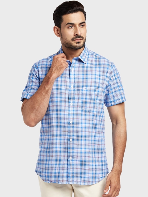 

ColorPlus Men Blue & White Tailored Fit Checked Casual Shirt